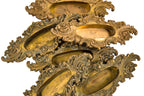 six matching original 1890's antique american ornamental cast brass "vilaine" pattern window sash pulls