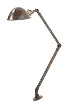 original and intact triple-jointed american industrial late 1940's wall or desk mount articulating arm "ajusco" task lamp with socket and original rolled rim parabolic shade or reflector