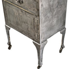 c. 1930's american depression era mobile cold-rolled steel salvaged chicago hospital operating room supply cabinet with glass shelves and drawer and cabinet door