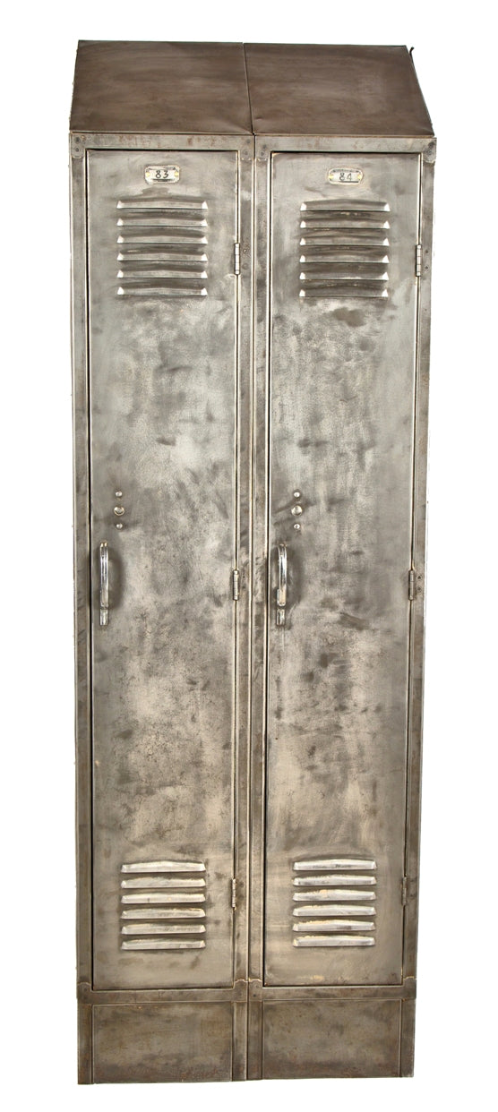 original c. 1950's american vintage industrial pressed and folded steel freestanding salvaged chicago factory machine shop lockers with angled top