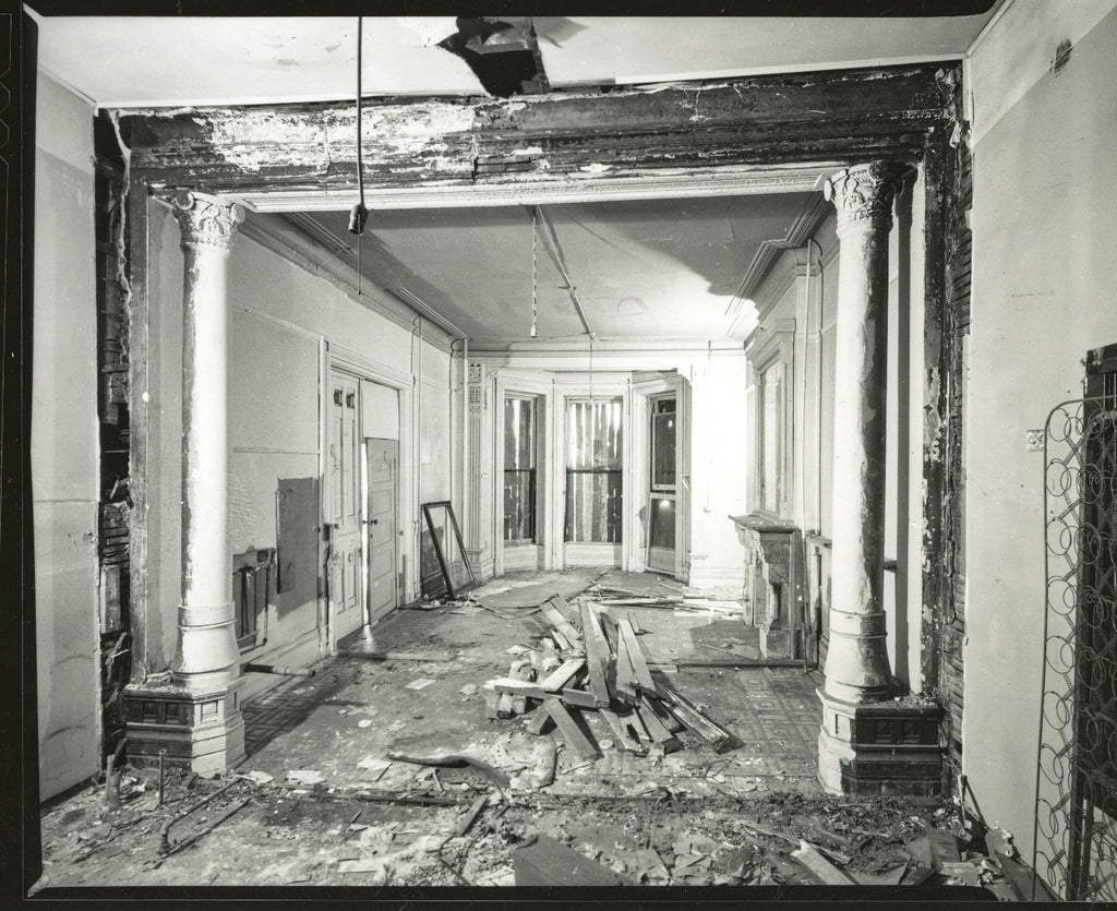 historically important john edelmann-designed levi strauss house carved walnut interior residential plinth block