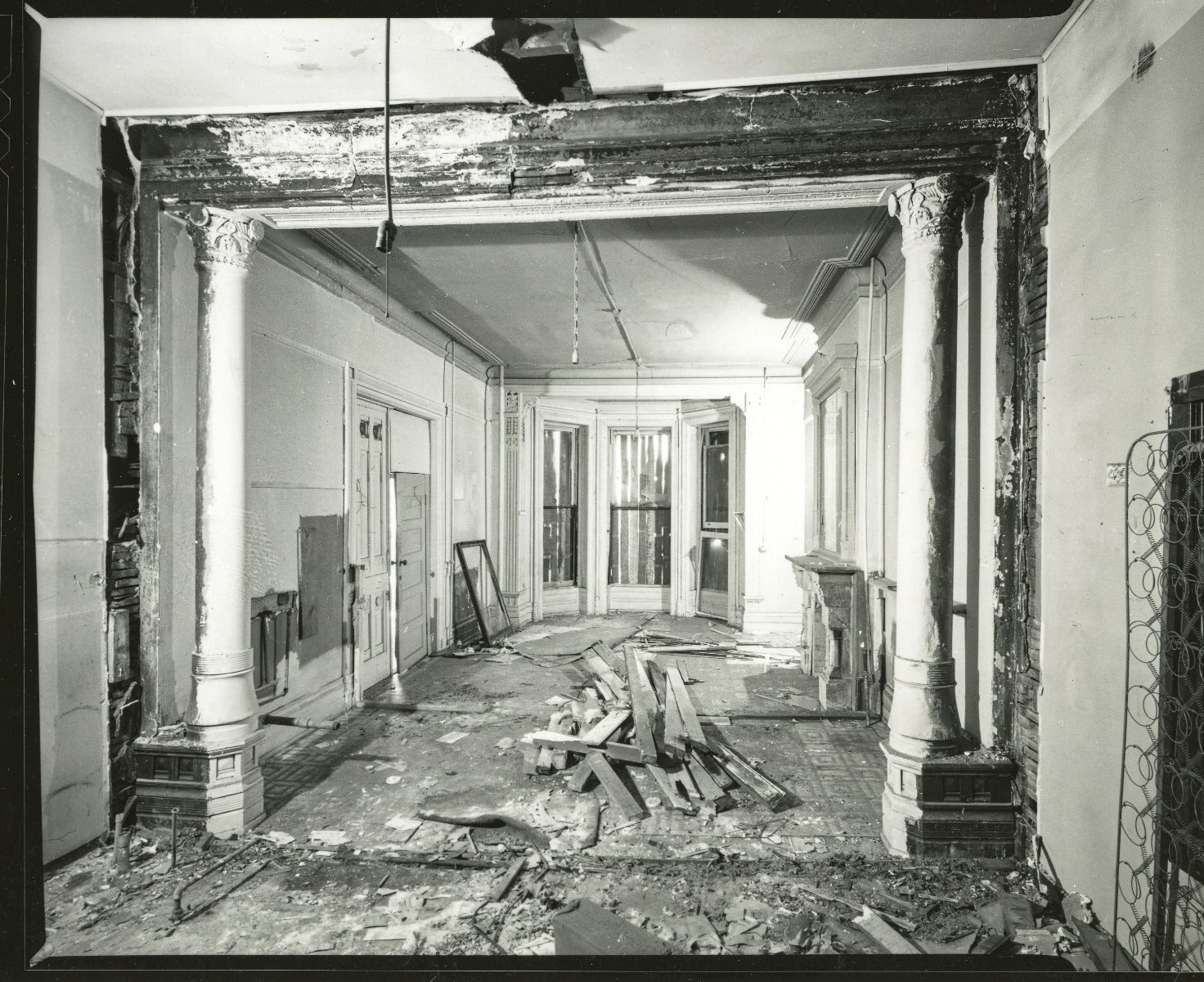 historically important john edelmann-designed levi strauss house carved walnut interior residential plinth block