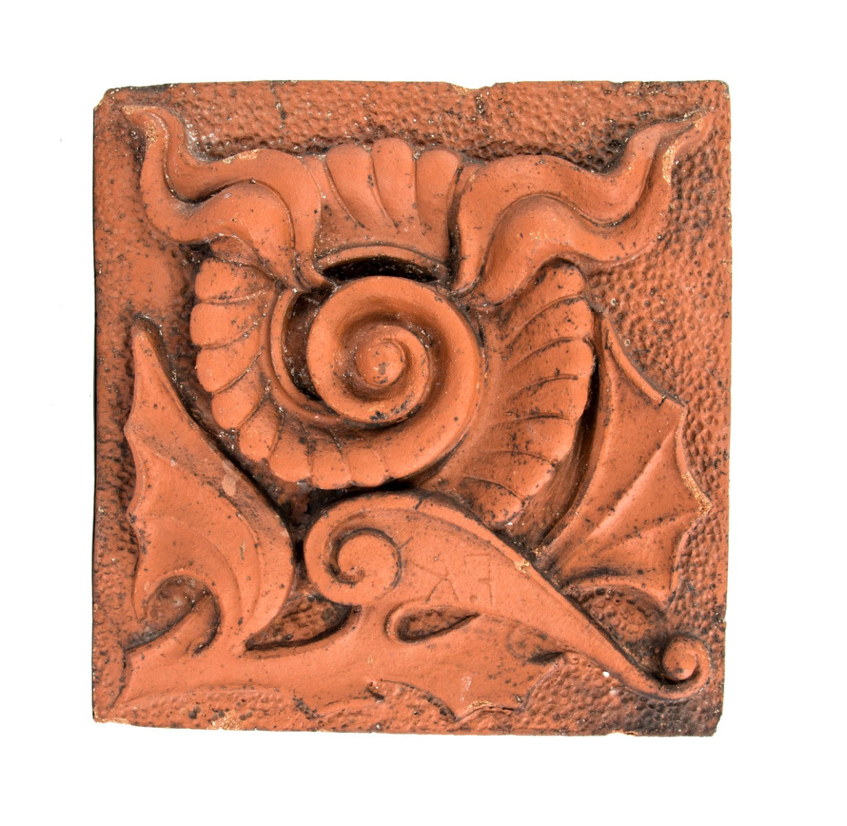 rare example of early 1880s "sullivanesque" red slip terra cotta block executed by the northwestern terra cotta company