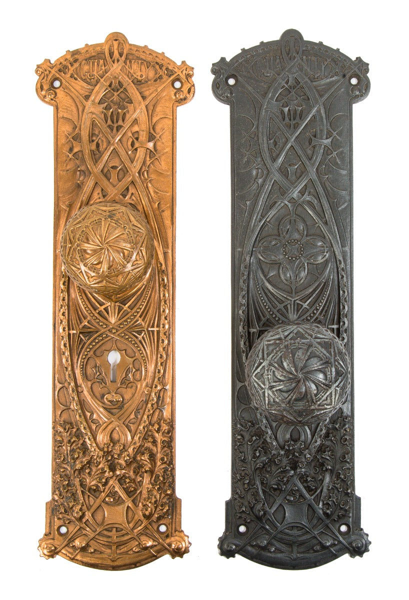 louis h. sullivan-designed ornamental cast iron and bronze guaranty building doorknobs and matching backplates