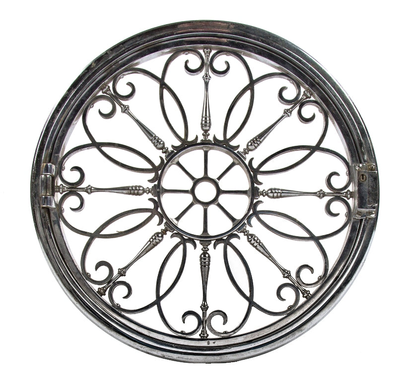 original early 20th century historically important first national bank building interior chrome-plated cast bronze lobby teller cage door with hinged frame