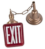 original double-sided c. 1930's salvaged chicago ruby red glass ceiling exit light rewired fixture with shade fitter, chain, and ceiling canopy