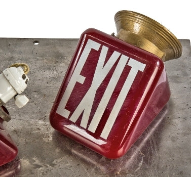 single depression era salvaged chicago ruby red ceiling flush mount light fixture with single socket and gold enameled fitter