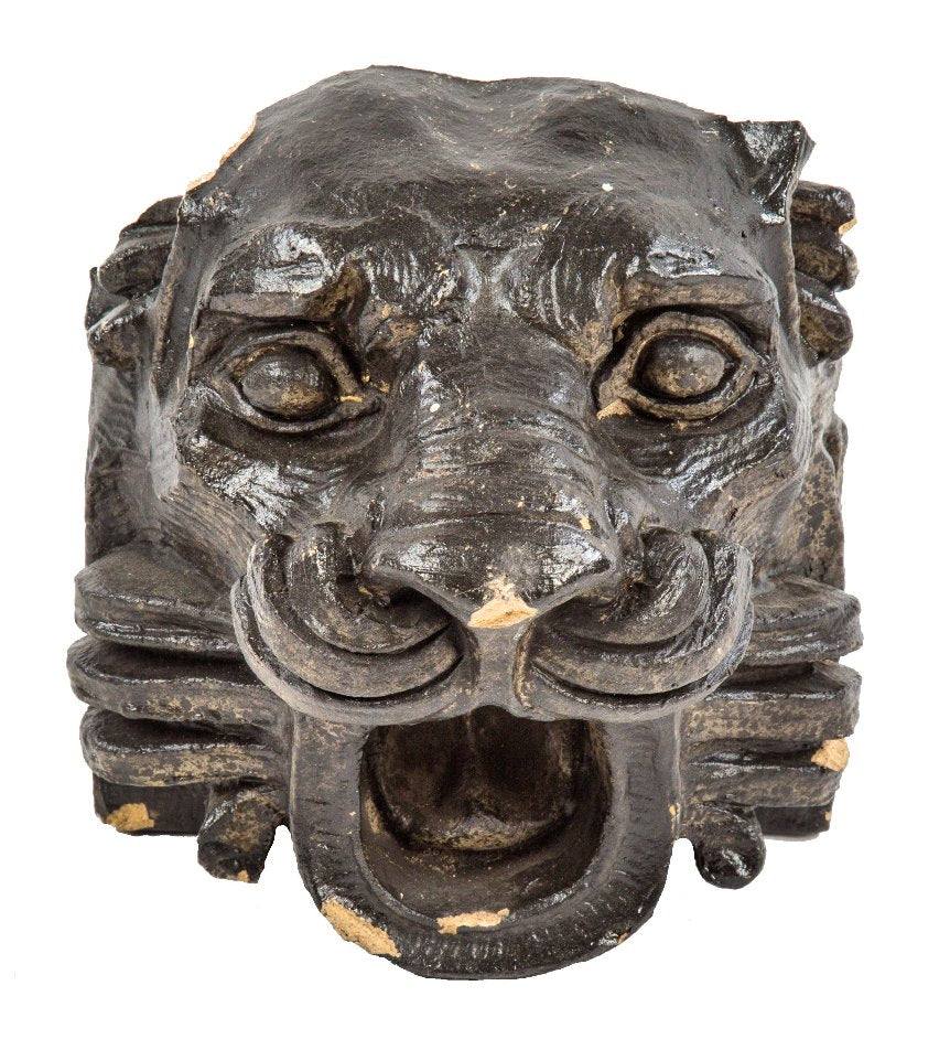 original early 20th century exterior michael reese hospital building facade hugh-garden-designed lion head fragment with unique speckled glazed finish