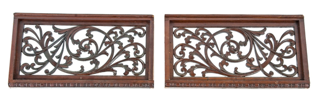 matching set of original well-maintained 1880's elaborately carved cherry wood interior parlor room grilles salvaged from a chicago mansion