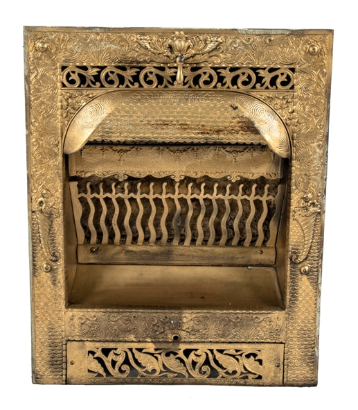 one of two matching original ornamental cast iron interior residential gold enameled interior residential dawson fireplace gas inserts flanked by cherubs