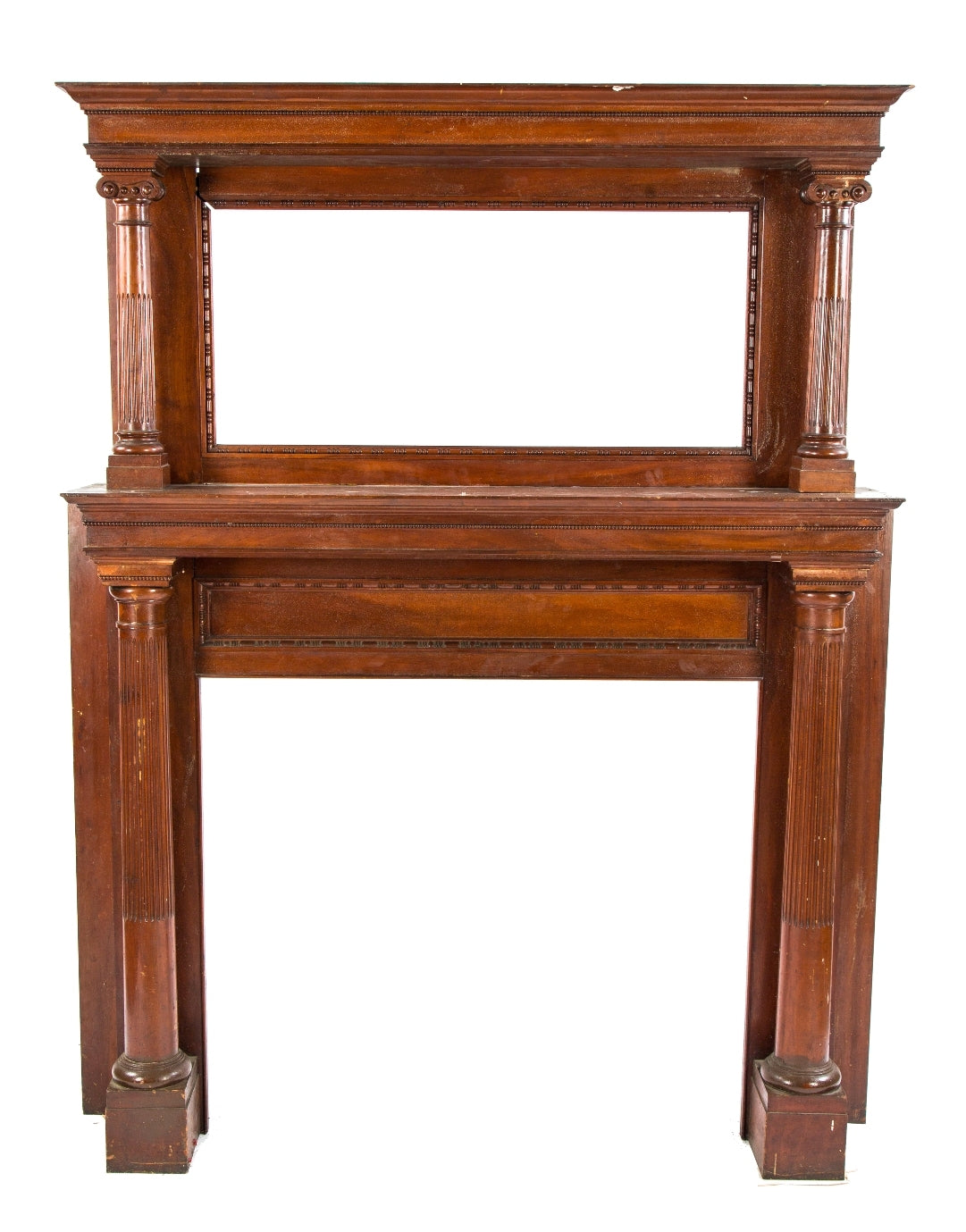 original 19th century salvaged chicago solid cherry wood oversized interior residential fireplace mantel with mostly uniform surface finish