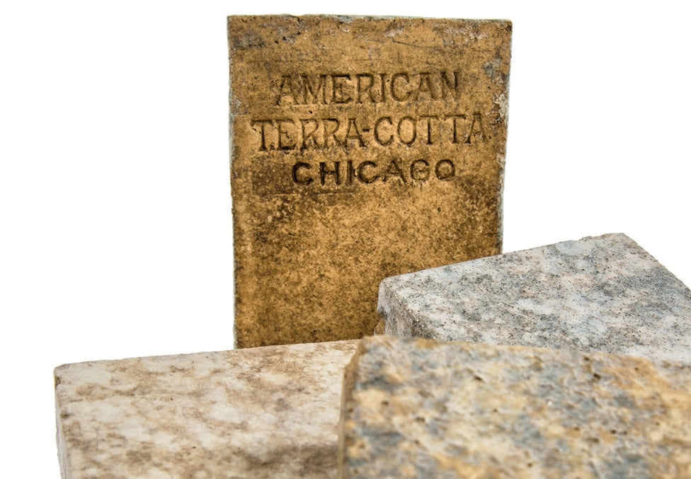 rare group of original early 20th century american terra cotta company "salesman sample" blocks with a variety of richly colored and/or textured finishes