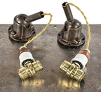 pair of 19th century crane brothers factory building ceiling or wall-mount faries wood and cast iron ball joint ceiling cap pendant lights or sconces with swivel sockets