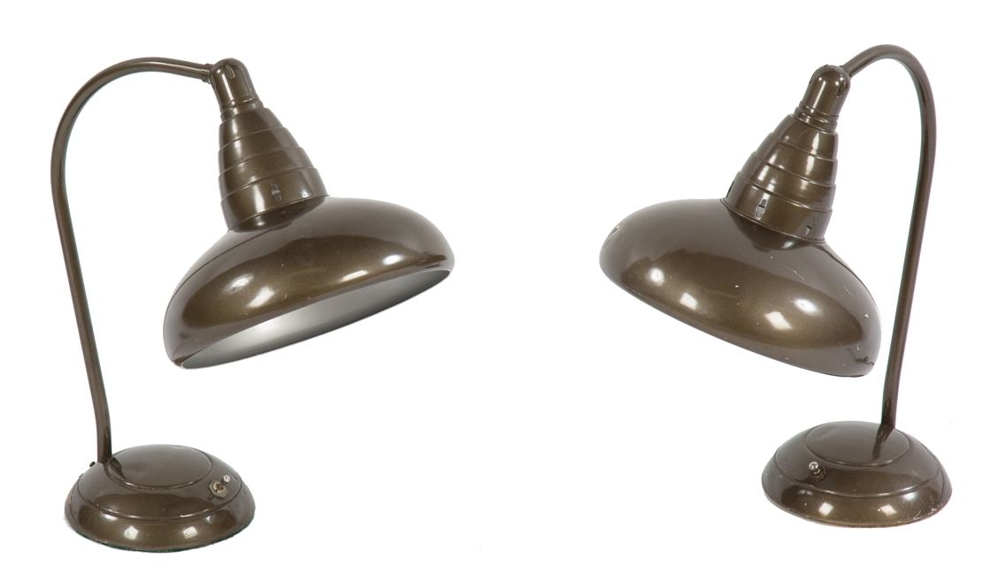 matching american art deco style fully adjustable chicago bank office desk lamps with original metallic bronze finish over metal