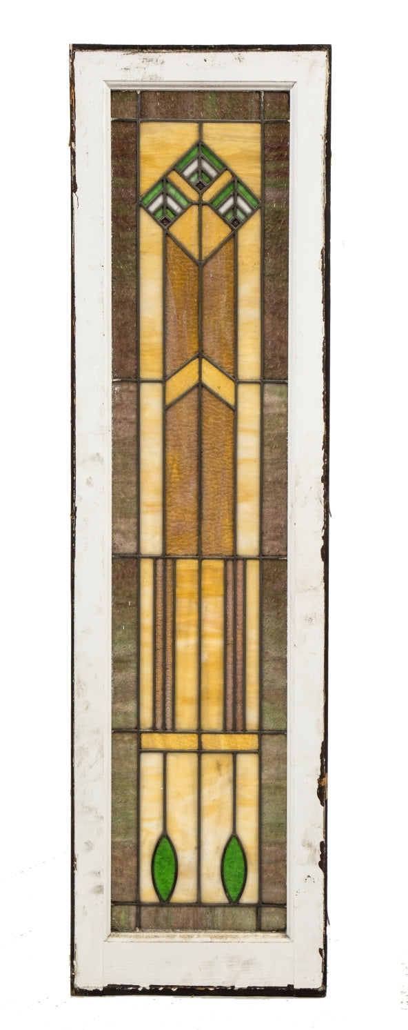 single all original strongly geometric leaded art glass salvaged chicago prairie style window with richly colored variegated glass