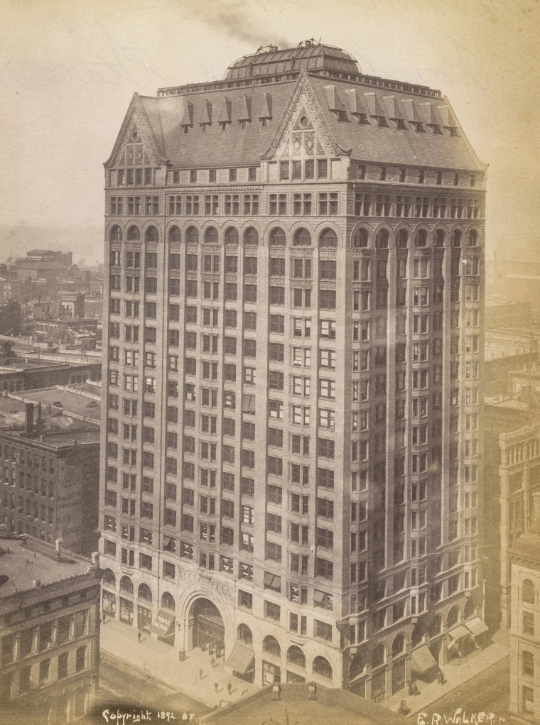 rare original oversized late 19th century burnham & root's masonic temple (demolished) albumen print by e.r. walker & company