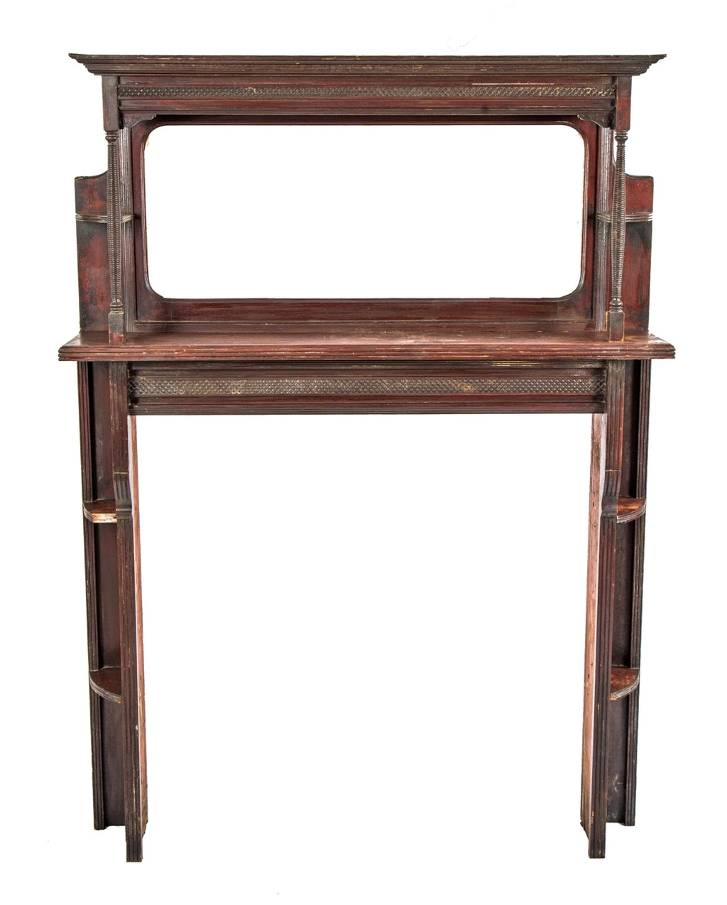 hard to find original c. 1880's american eastlake style solid cherry wood salvaged chicago interior residential fireplace mantel with intact beveled edge mirror