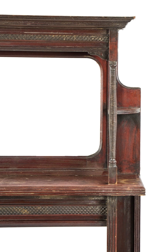 hard to find original c. 1880's american eastlake style solid cherry wood salvaged chicago interior residential fireplace mantel with intact beveled edge mirror