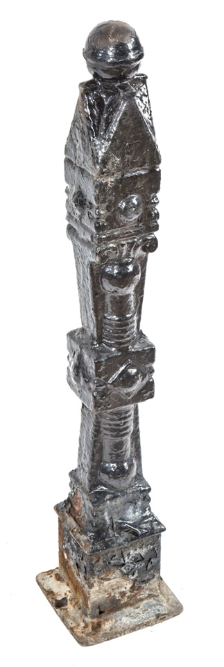 single black enameled 19th century freestanding ornamental cast iron dearborn foundry victorian era salvaged chicago newel post with ball finial