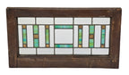 early 20th century strongly geometric salvaged chicago leaded glass transom window with variegated and gold flash glass