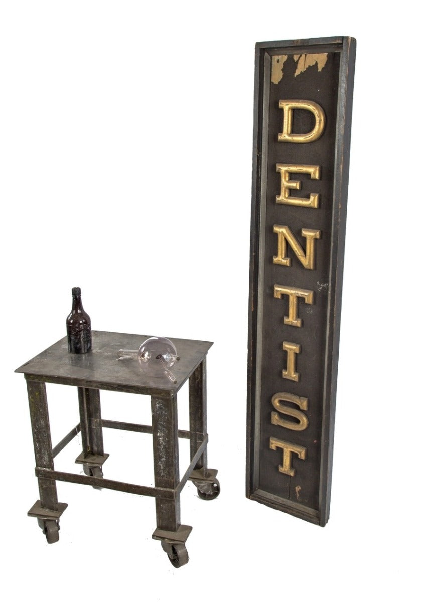 highly sought after original 19th century antique american folkart "dentist" trade sign with gilded wood lettering