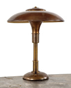 fully functional c. 1930's american depression era art deco streamlined style faries table or desk lamp with original "normandy bronze" finish over brass