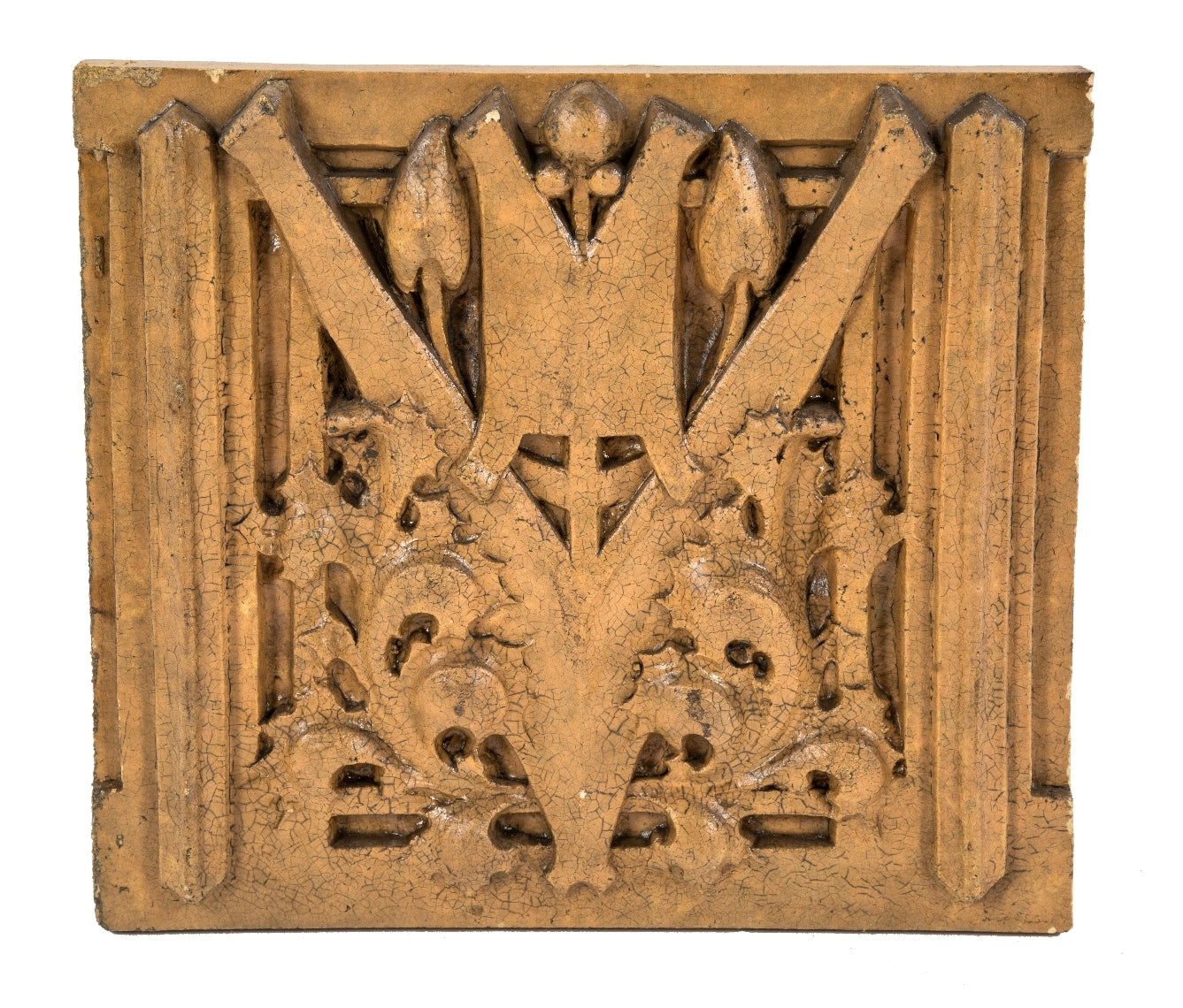 single c. 1936 original george grant elmslie-designed exterior slip glazed oliver p. morton school terra cotta panel