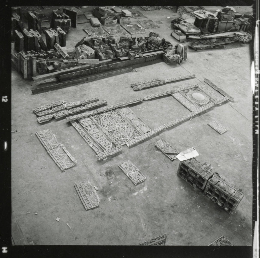 original frank lloyd wright-designed 1892 schiller building interior auditorium cast plaster balcony molding