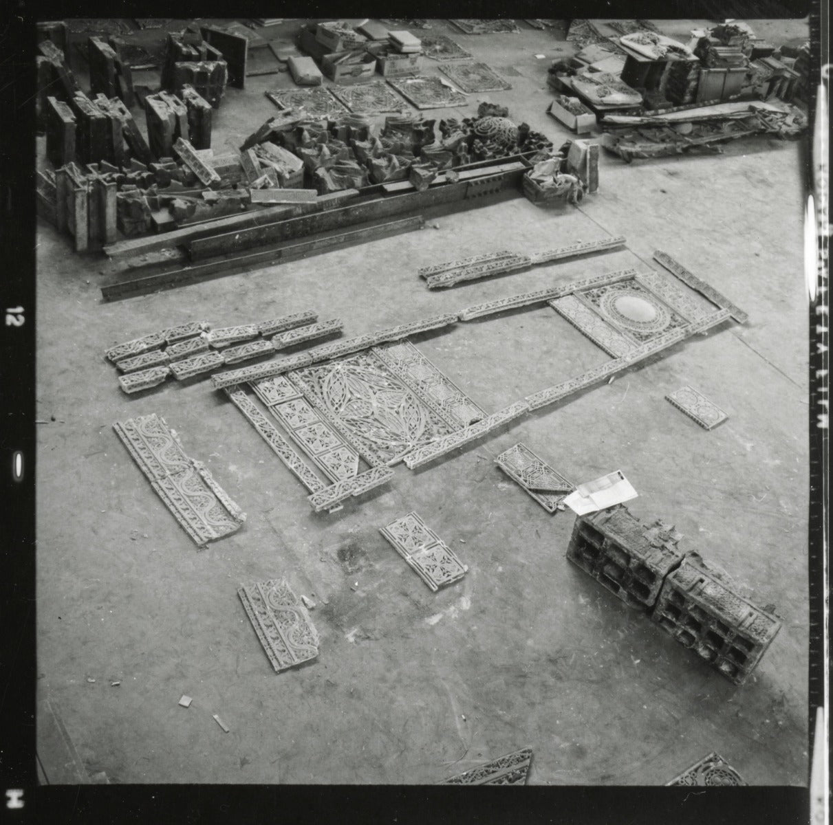 original frank lloyd wright-designed 1892 schiller building interior auditorium cast plaster balcony molding