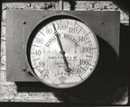 original oversized cast brass encased steam pressure gauge salvaged from holabird and roche's pontiac building abandoned basement heating plant dating to 1890