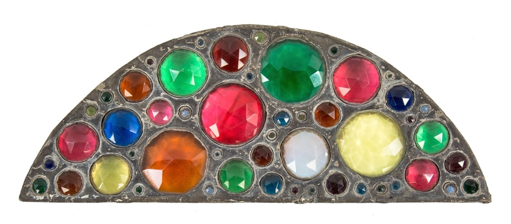 stunning 19th century 1880's salvaged chicago antique american residential leaded glass transom window arch top fragment comprised of faceted jewels