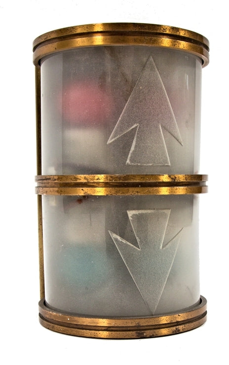 historically important american depression era antique american interior chicago main post office building lobby cast brass elevator up/down indicator with deeply etched arrows