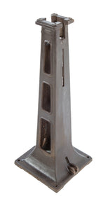 early 20th century robust cast iron freestanding brushed metal factory tapered grinder machine base with oversized perforated openings