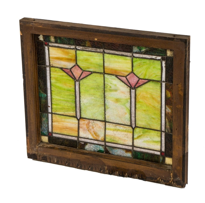 original early 20th century salvaged chicago interior residential leaded art glass transom windows featuring variegated glass and abstract floral motifs