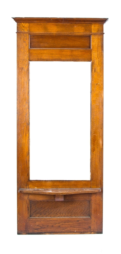single early 20th century salvaged chicago antique american wall-mount solid oak wood pier mirror with original mirror and varnished finish