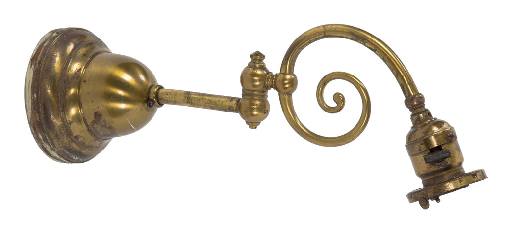 rare single early 20th century ornamental cast brass interior reliance building lobby pivoting arm faries incandescent wall sconce with early bryant mica socket