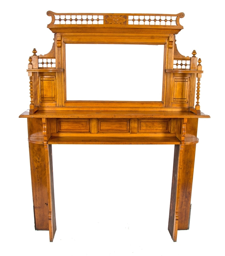 extraordinary 19th century original  salvaged chicago solid cherry wood interior residential fireplace mantel with intact beveled edge mirror