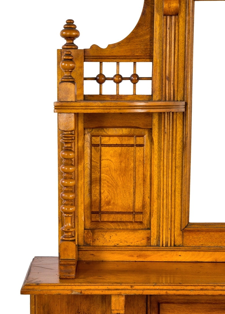 extraordinary 19th century original  salvaged chicago solid cherry wood interior residential fireplace mantel with intact beveled edge mirror