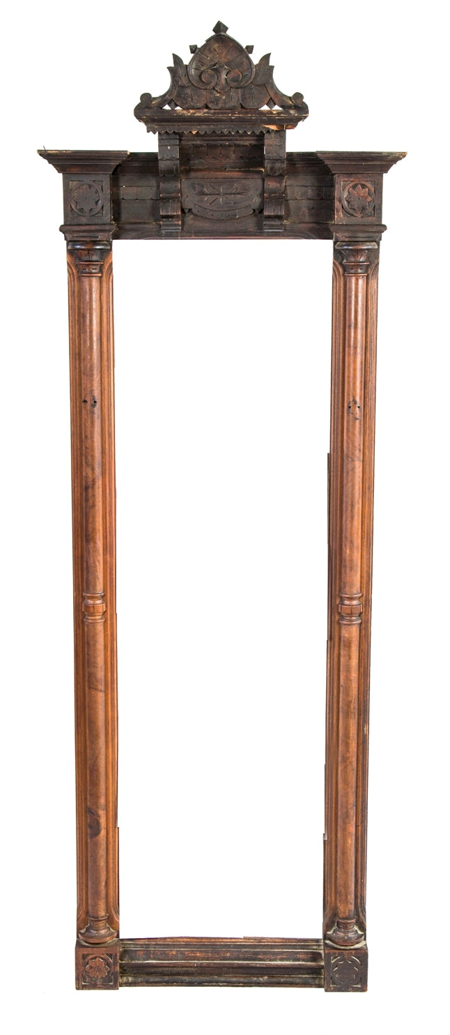 extraordinary 19th century american victorian era hand-carved solid walnut wood chicago row house overmantel with original and intact french cut glass mirror