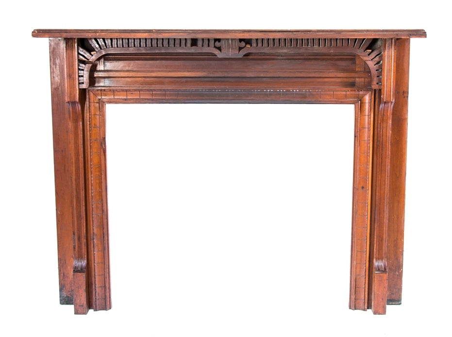 original 19th century antique american solid cherry wood salvaged chicago fireplace half-mantel with a mostly uniform surface patina throughout