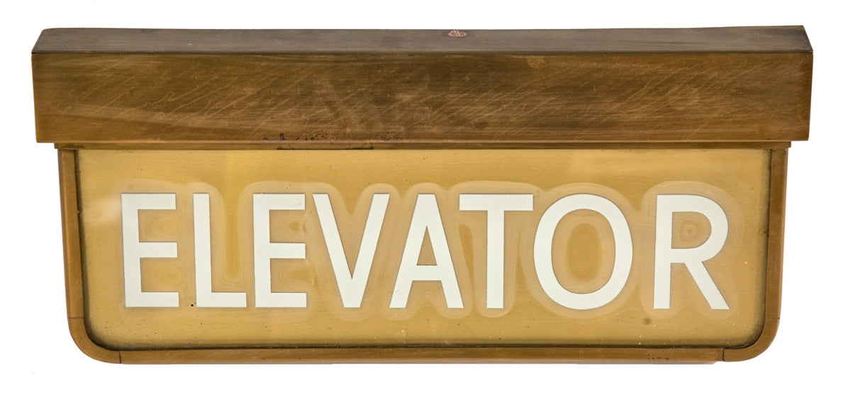 original salvaged chicago illuminated american depression era interior lobby bank building brass wall sign with single-sided glass sign panel