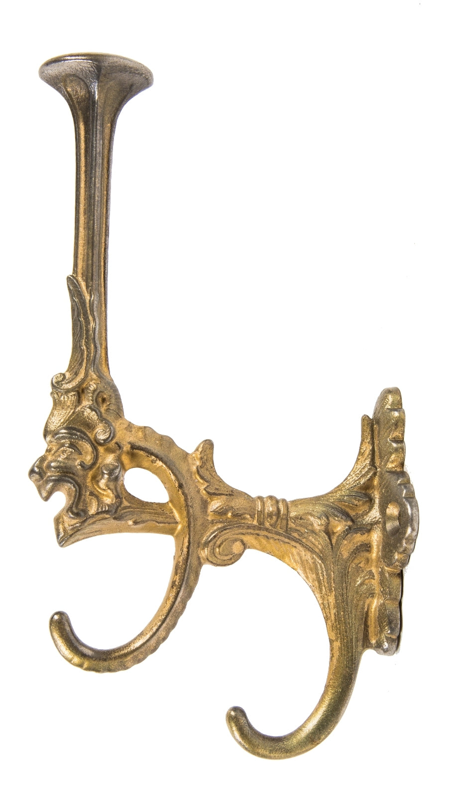 single oversized late 19th or early 20th century antique american ornamental cast iron parlor tree hook with figural grotesque and old god enameled finish