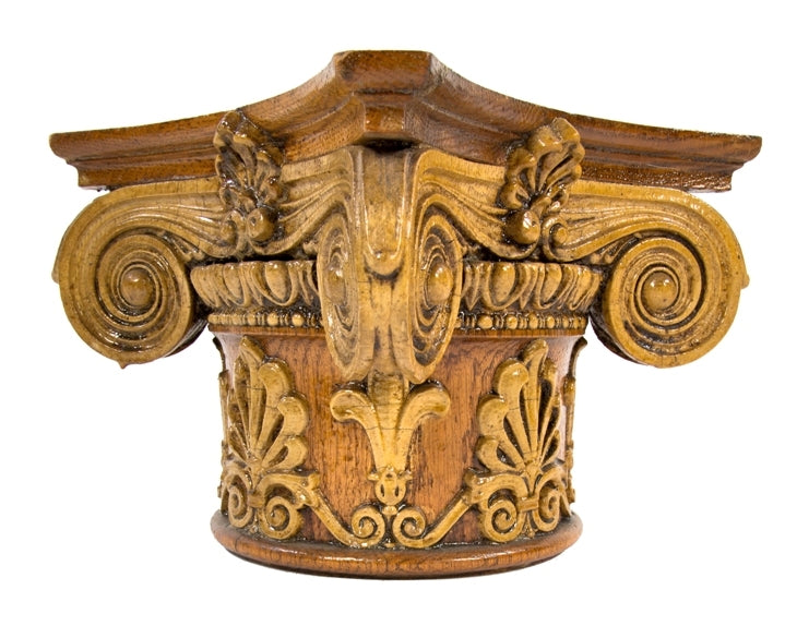 single original 19th century antique american victorian era interior residential salvaged chicago ornamental oak wood and gesso column ionic style capital with volutes
