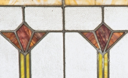 early 20th century interior residential salvaged chicago strongly geometric leaded art glass transom window with repeating abstract floral motifs