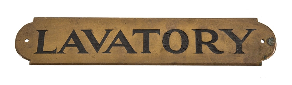 original early 20th century salvaged chicago chicago athletic association building annex yellow brass "lavatory" sign with curved edges