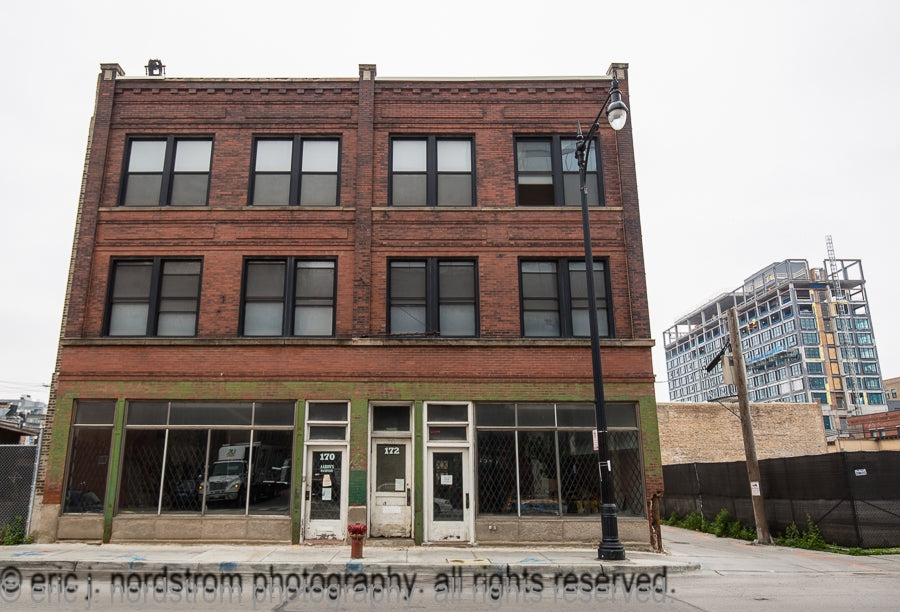 one of four matching c. 1940's vintage american industrial salvaged chicago factory illuminated "fire escape" wall or ceiling-mount sign with original enameled glass and steel housing