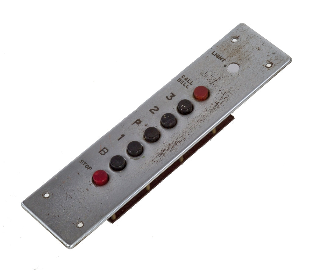 original vintage industrial interior salvaged chicago factory freight elevator flush mount stainless steel elevator car or cab push-button service panel