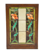 marvelous early 20th century finely executed american art nouveau leaded art glass interior residential window featuring two richly colored flowers withe leafage