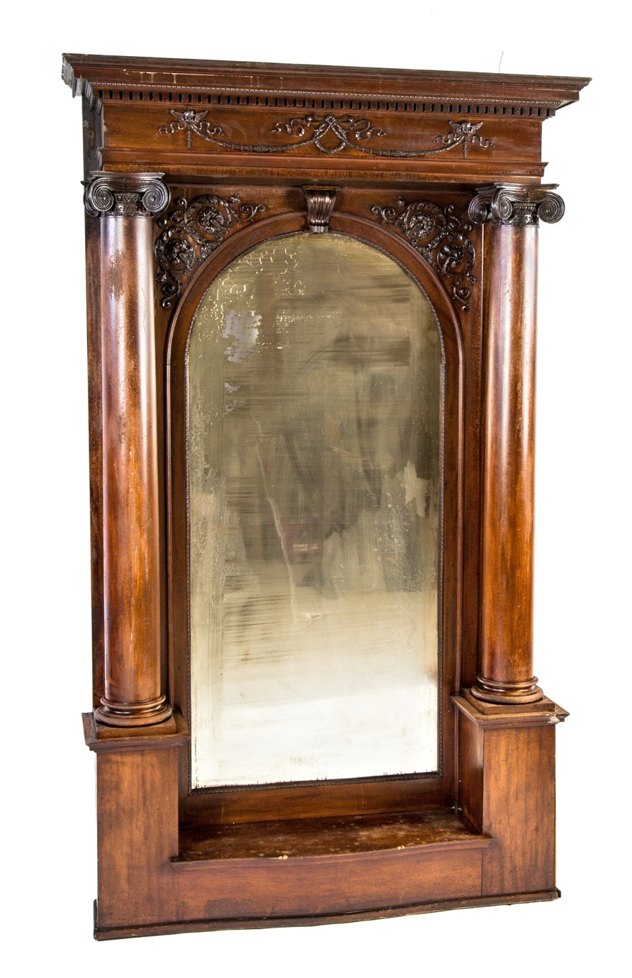 original and amazingly intact 19th century high victorian salvaged chicago interior residential varnished birch or mahogany wood pier mirror with arch-top mirror