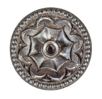 lightly cleaned and sealed original john edelmann-designed ornamental cast iron exterior commercial building tie rod rosette with distinctive centrally located spider web